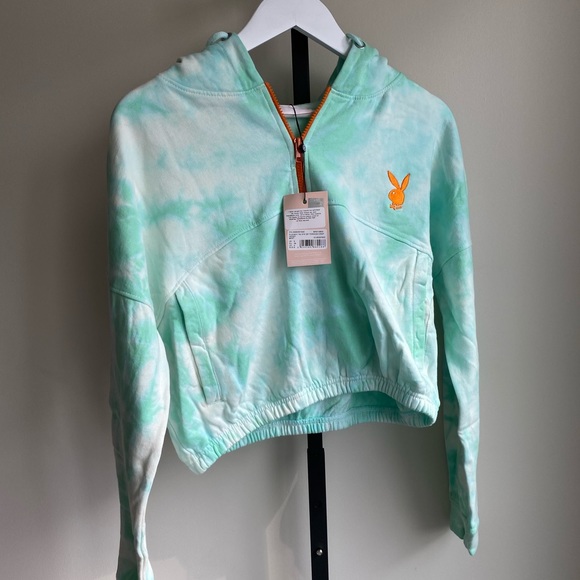 Playboy Mint Tie Dye Zip Through Cropped Hoodie - Picture 5 of 5